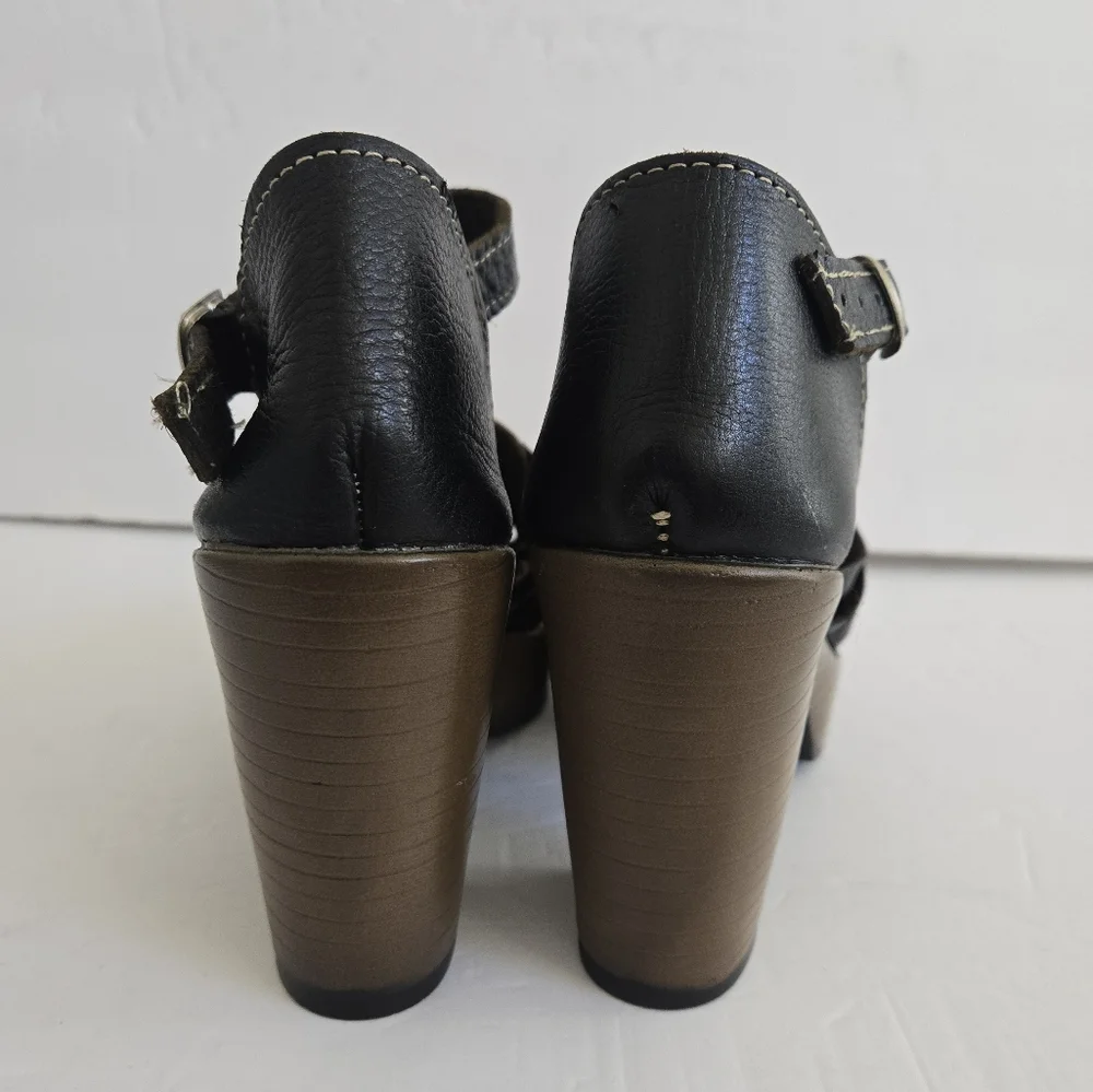 Black Leather Platform Ankle Strap Shoes size 6 Artisan made